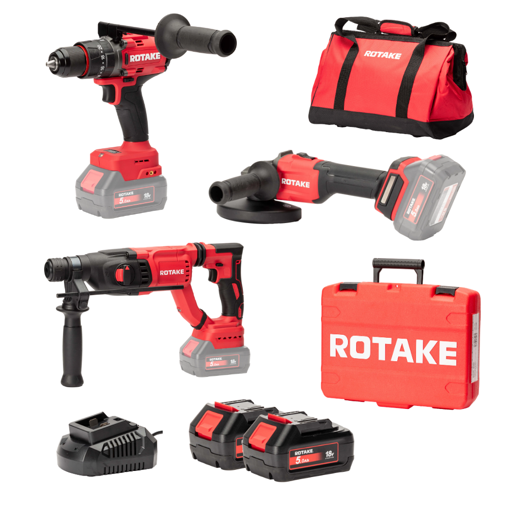 Autre - Ensemble de 3 machines ROTAKE 18V - Perceuse visseuse à percussion D2H-50D + Meuleuse G1-125 + Perforateur 8902 + 2 batteries 18V 5Ah - ROTAKE avec 1 - Image 1