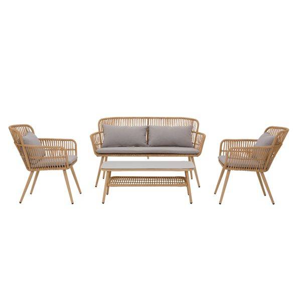 Salon de jardin GRANADA en acier et résine tressée tissu gris clair Beau Rivage - Image 1