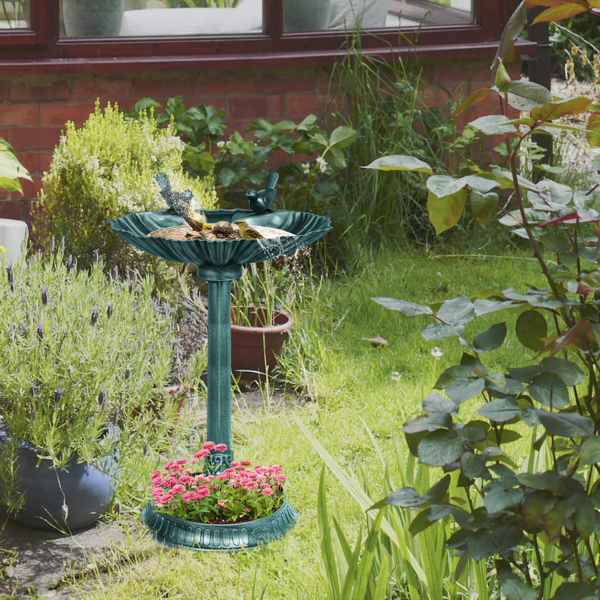 Abreuvoir oiseaux sur pied plastique jardin extérieur résistant gel 81cm vert foncé - ComfortXL Outdoor Living