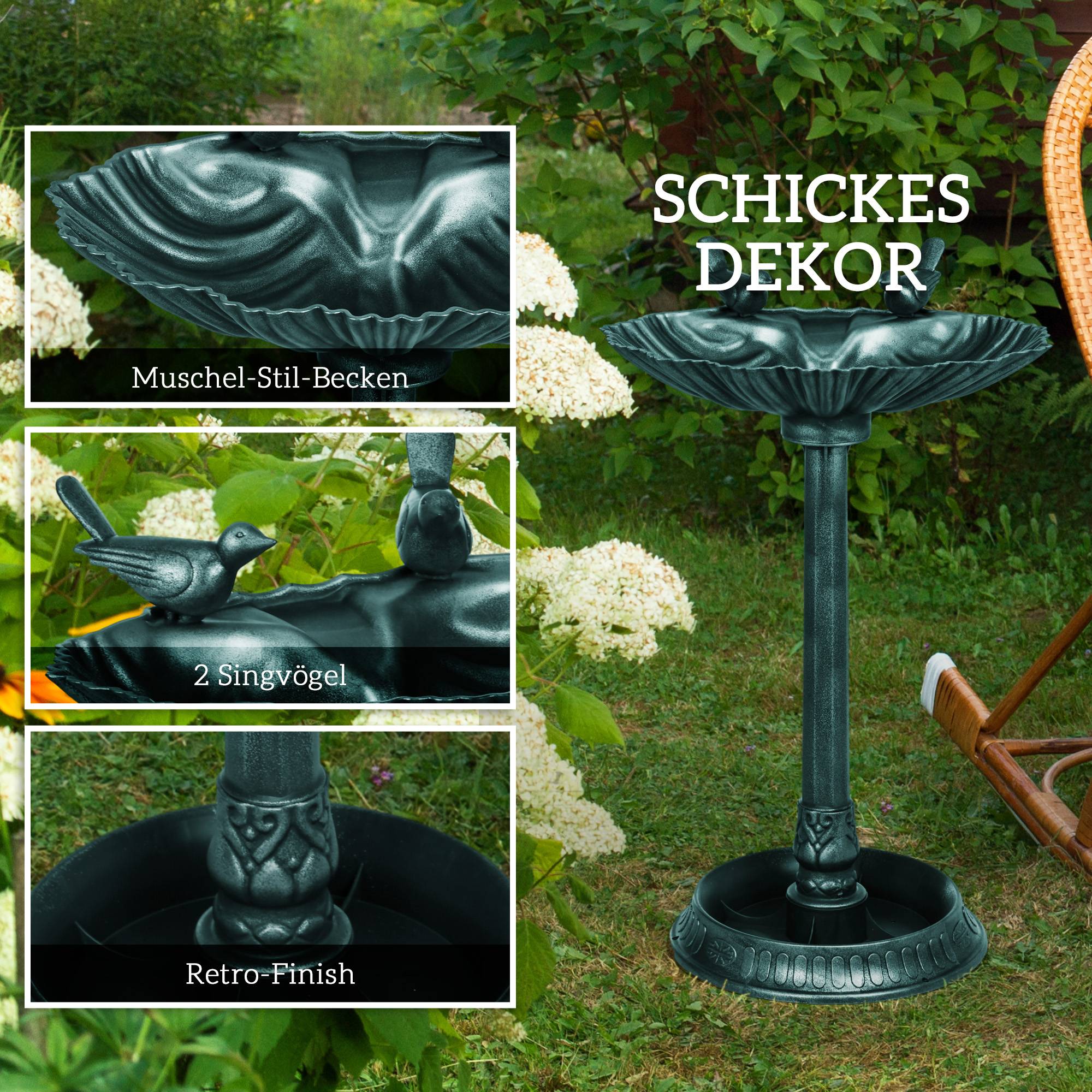 Abreuvoir oiseaux sur pied plastique jardin extérieur résistant gel 81cm vert foncé - ComfortXL Outdoor Living - Image 5