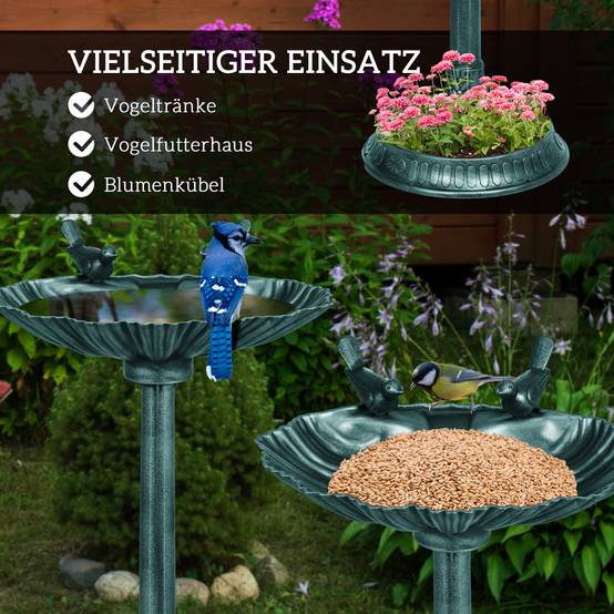 Abreuvoir oiseaux sur pied plastique jardin extérieur résistant gel 81cm vert foncé - ComfortXL Outdoor Living - Image 4