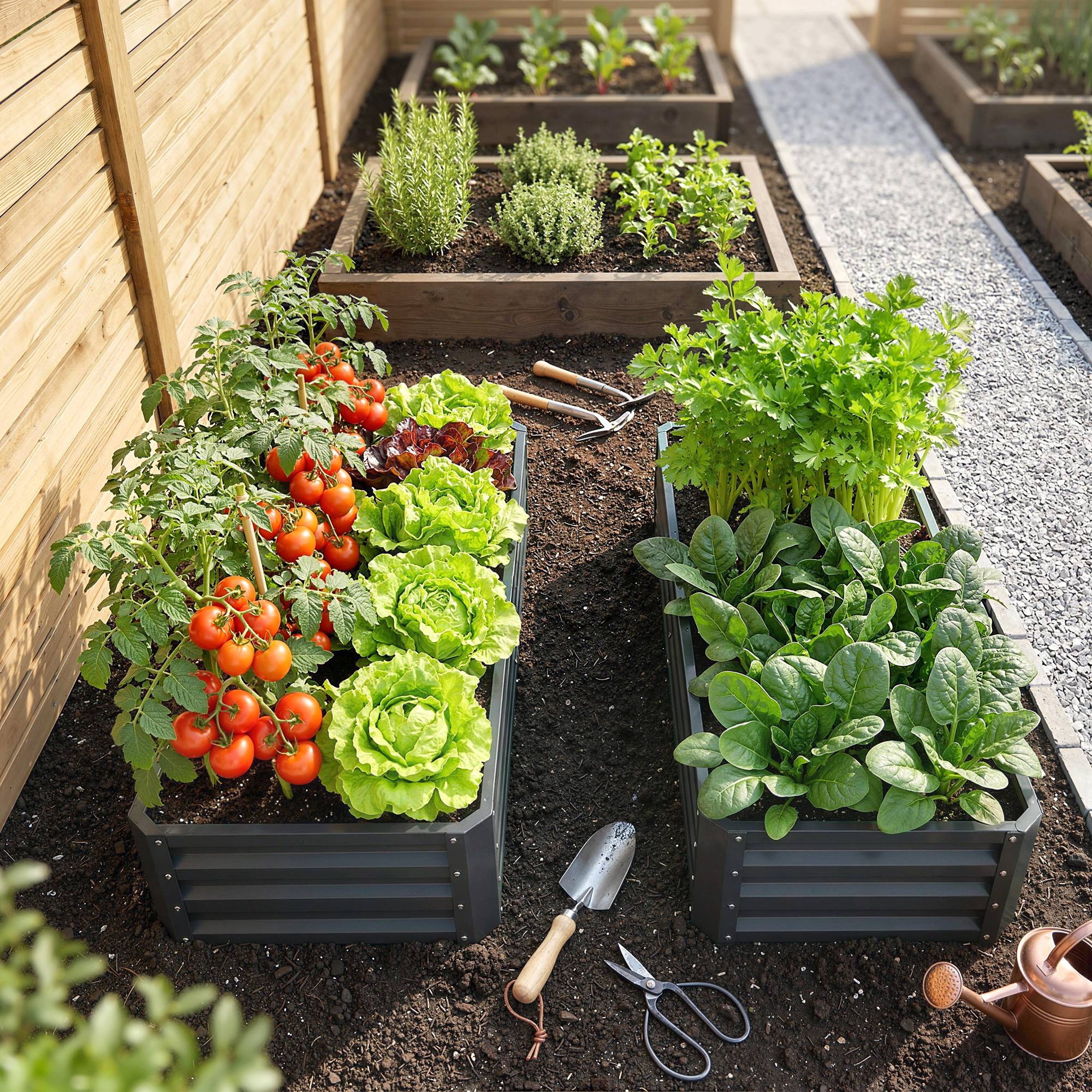 Lot de 2 carrés potagers de jardin rectangulaire tôle d'acier ondulée 120 x 60 x 30,5 cm gris - Image 10