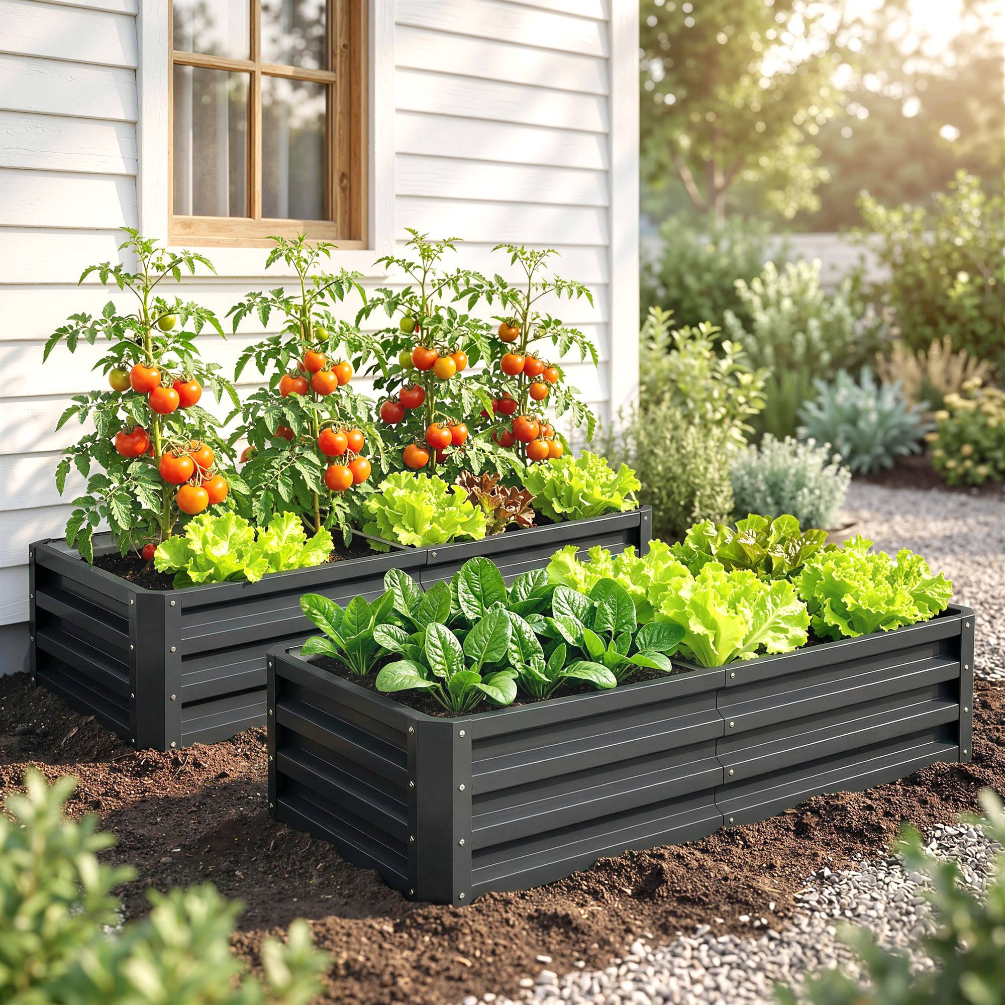 Lot de 2 carrés potagers de jardin rectangulaire tôle d'acier ondulée 120 x 60 x 30,5 cm gris - Image 9