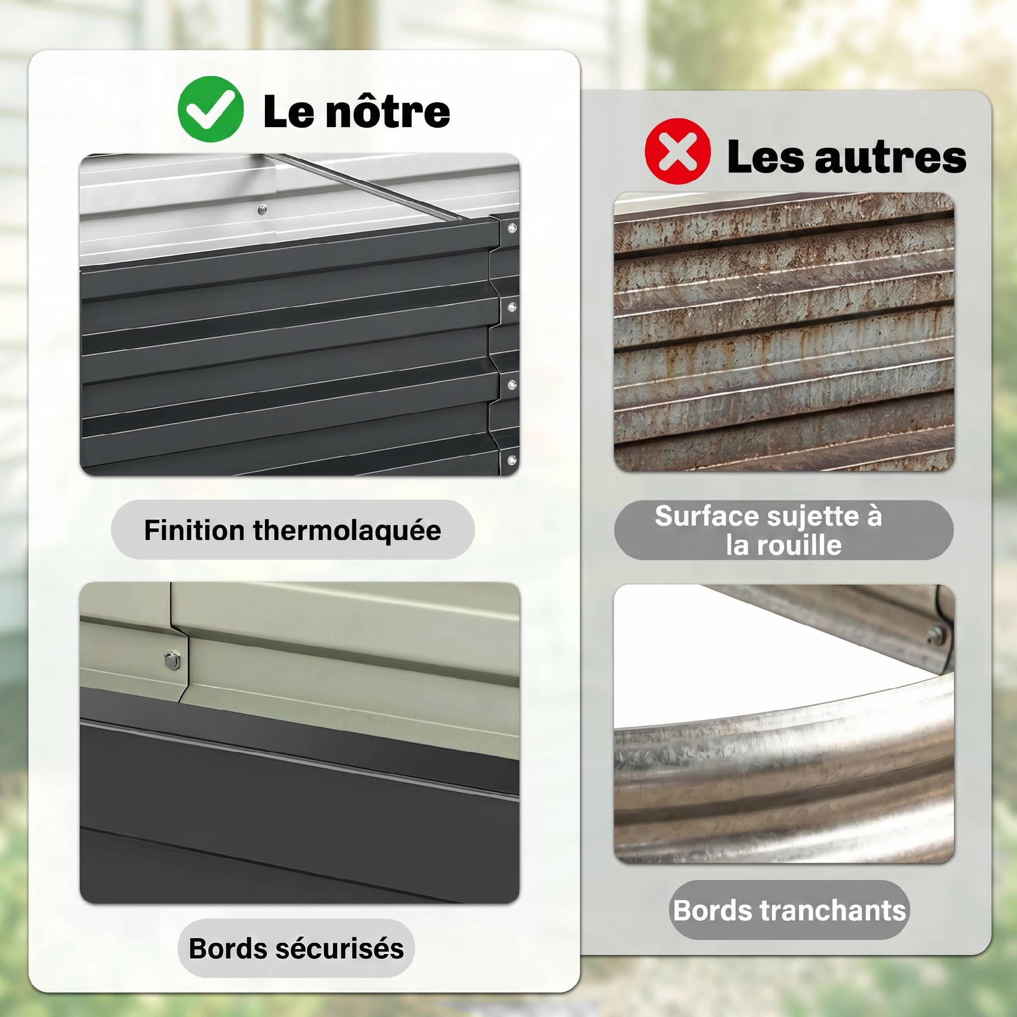 Lot de 2 carrés potagers de jardin rectangulaire tôle d'acier ondulée 120 x 60 x 30,5 cm gris - Image 7