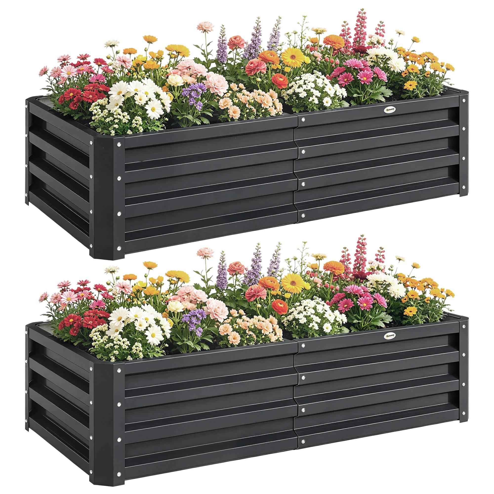 Lot de 2 carrés potagers de jardin rectangulaire tôle d'acier ondulée 120 x 60 x 30,5 cm gris - Image 1