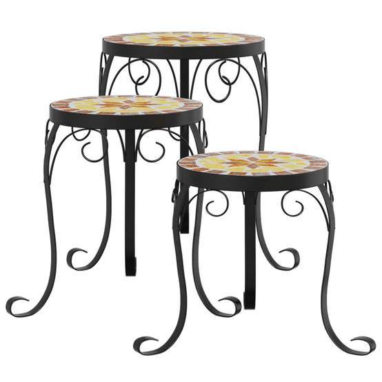 Lot de 3 Supports de Fleurs Gigognes en Fer et Céramique Mosaïque pour Balcon Terre Cuite et Blanc – ComfortXL Outdoor Living - Image 2