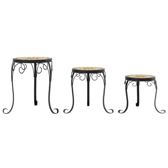Lot de 3 Supports de Fleurs Gigognes en Fer et Céramique Mosaïque pour Balcon Terre Cuite et Blanc – ComfortXL Outdoor Living - Image 4