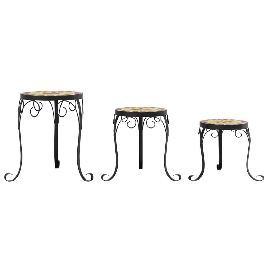 Lot de 3 Supports de Fleurs Gigognes en Fer et Céramique Mosaïque pour Balcon Terre Cuite et Blanc – ComfortXL Outdoor Living - Image 4