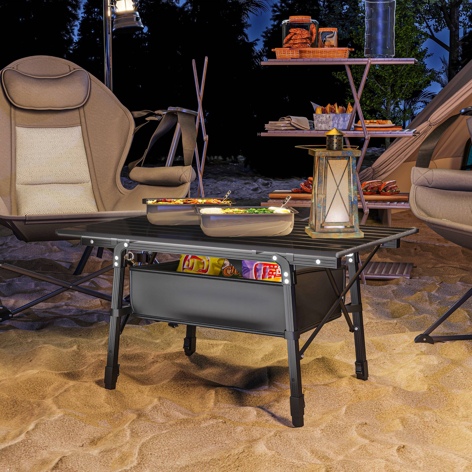 Table de camping pliante aluminium avec panier de rangement réglable noir 90x55cm - ComfortXL Outdoor Living - Image 4