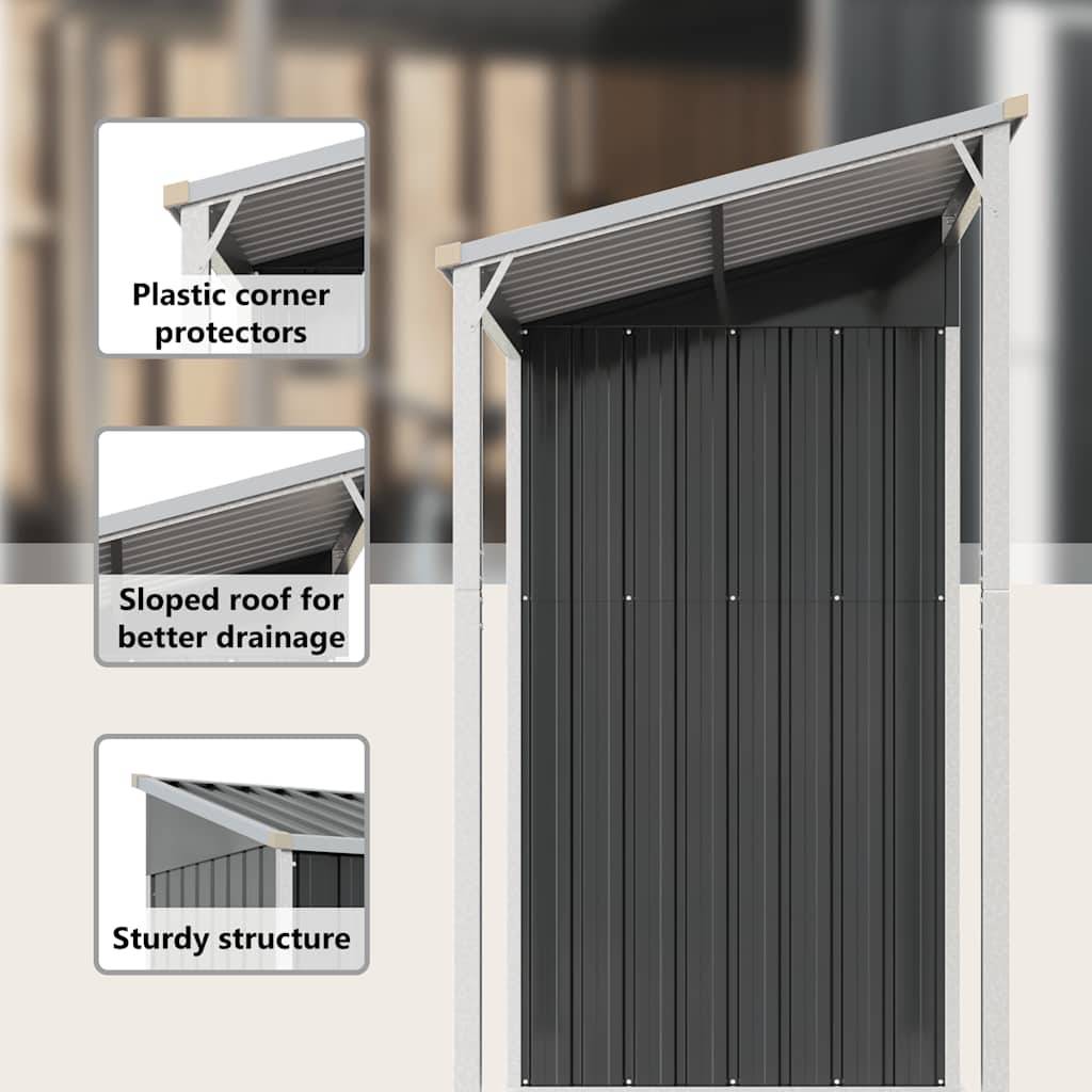 Abri de jardin Acier Galvanisé avec Bûcher Toit Prolongé Outils 277x107cm Anthracite - ComfortXL Outdoor Living - Image 10