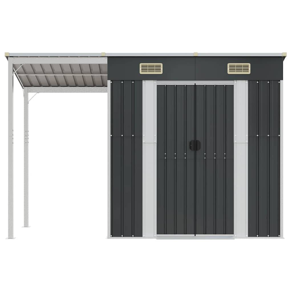 Abri de jardin Acier Galvanisé avec Bûcher Toit Prolongé Outils 277x107cm Anthracite - ComfortXL Outdoor Living - Image 3