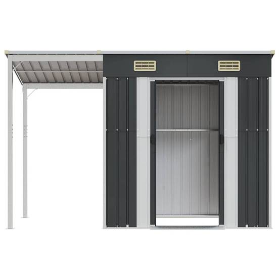 Abri de jardin Acier Galvanisé avec Bûcher Toit Prolongé Outils 277x107cm Anthracite - ComfortXL Outdoor Living - Image 4
