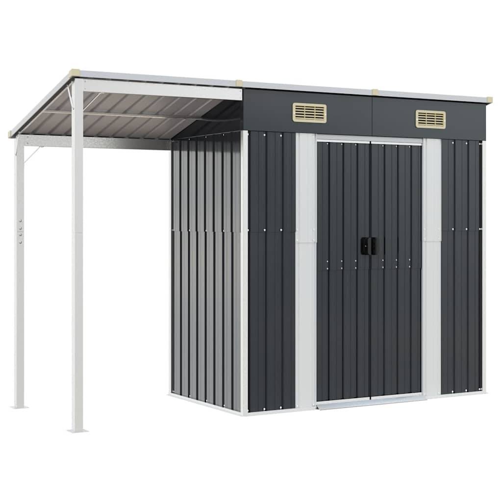 Abri de jardin Acier Galvanisé avec Bûcher Toit Prolongé Outils 277x107cm Anthracite - ComfortXL Outdoor Living - Image 2