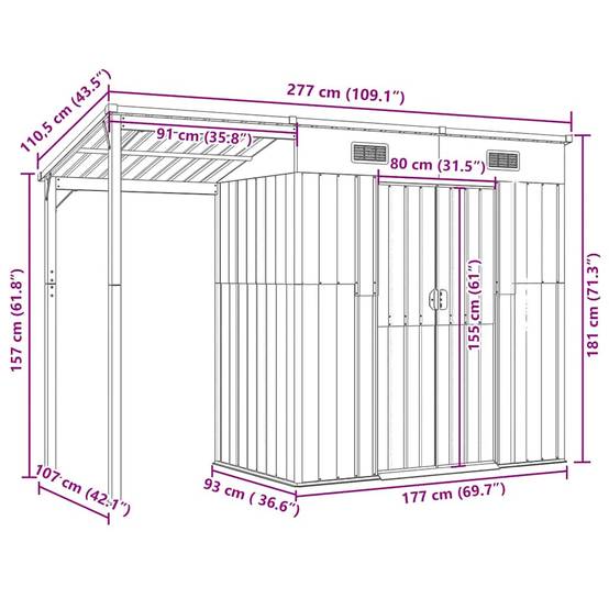 Abri de jardin Acier Galvanisé avec Bûcher Toit Prolongé Outils 277x107cm Anthracite - ComfortXL Outdoor Living - Image 8