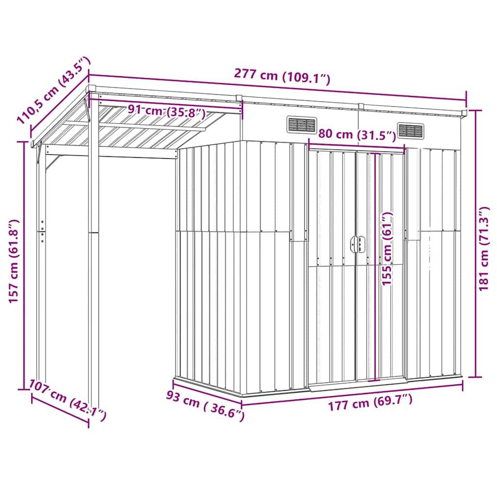 Abri de jardin Acier Galvanisé avec Bûcher Toit Prolongé Outils 277x107cm Anthracite - ComfortXL Outdoor Living - Image 8