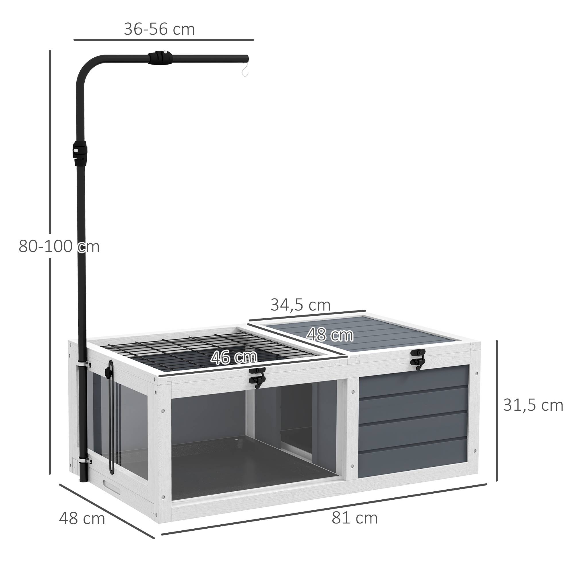 Maison enclos cage pour petit animal tortue avec 2 espaces support de lampe réglable 81 x 48 x 31,5 cm gris - Image 5