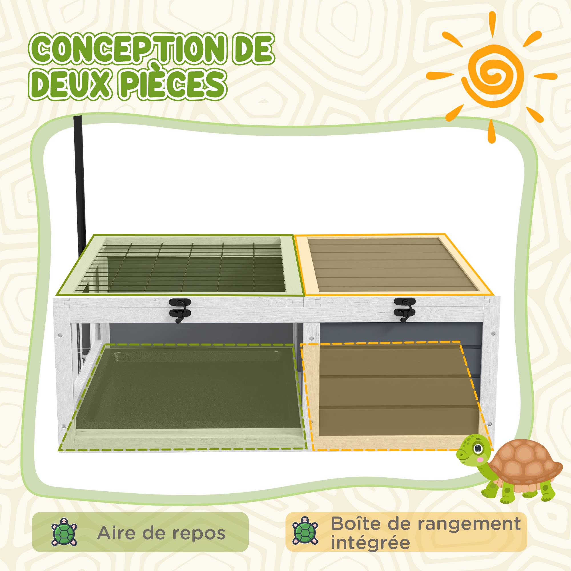 Maison enclos cage pour petit animal tortue avec 2 espaces support de lampe réglable 81 x 48 x 31,5 cm gris - Image 6