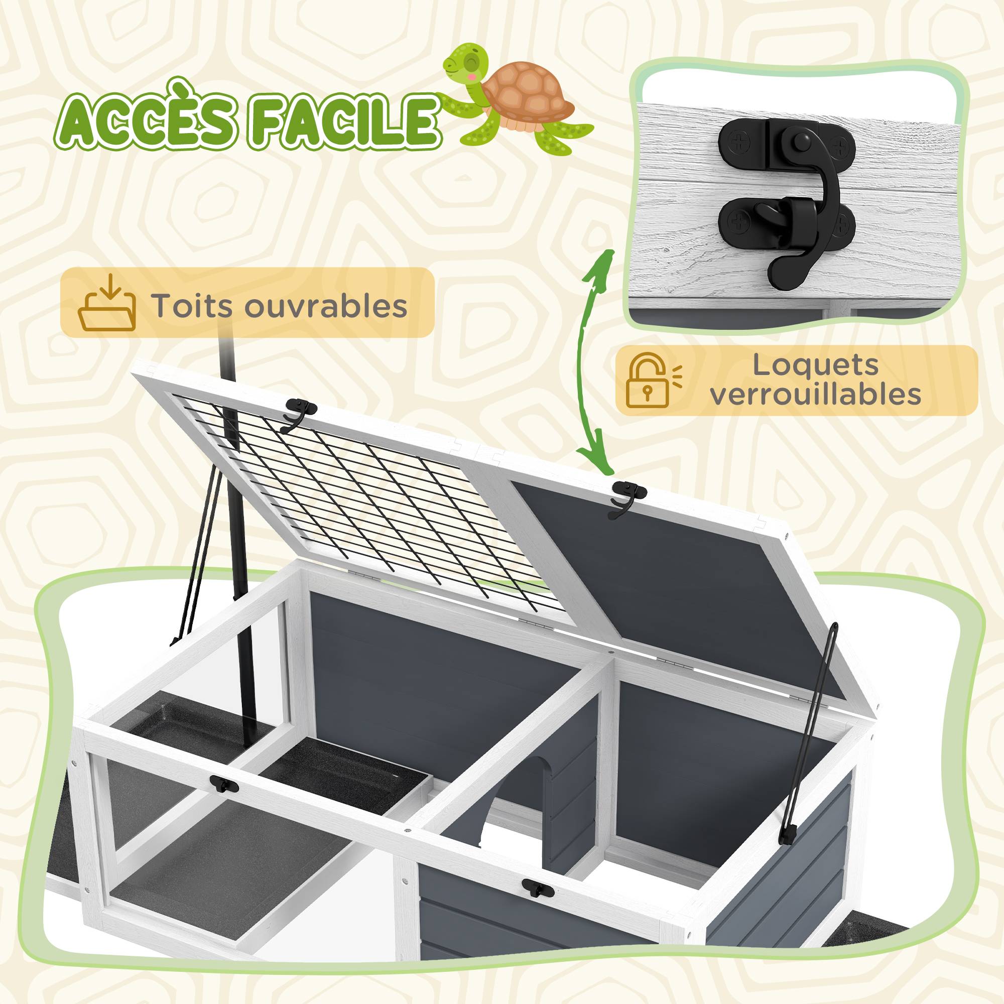Maison enclos cage pour petit animal tortue avec 2 espaces support de lampe réglable 81 x 48 x 31,5 cm gris - Image 8