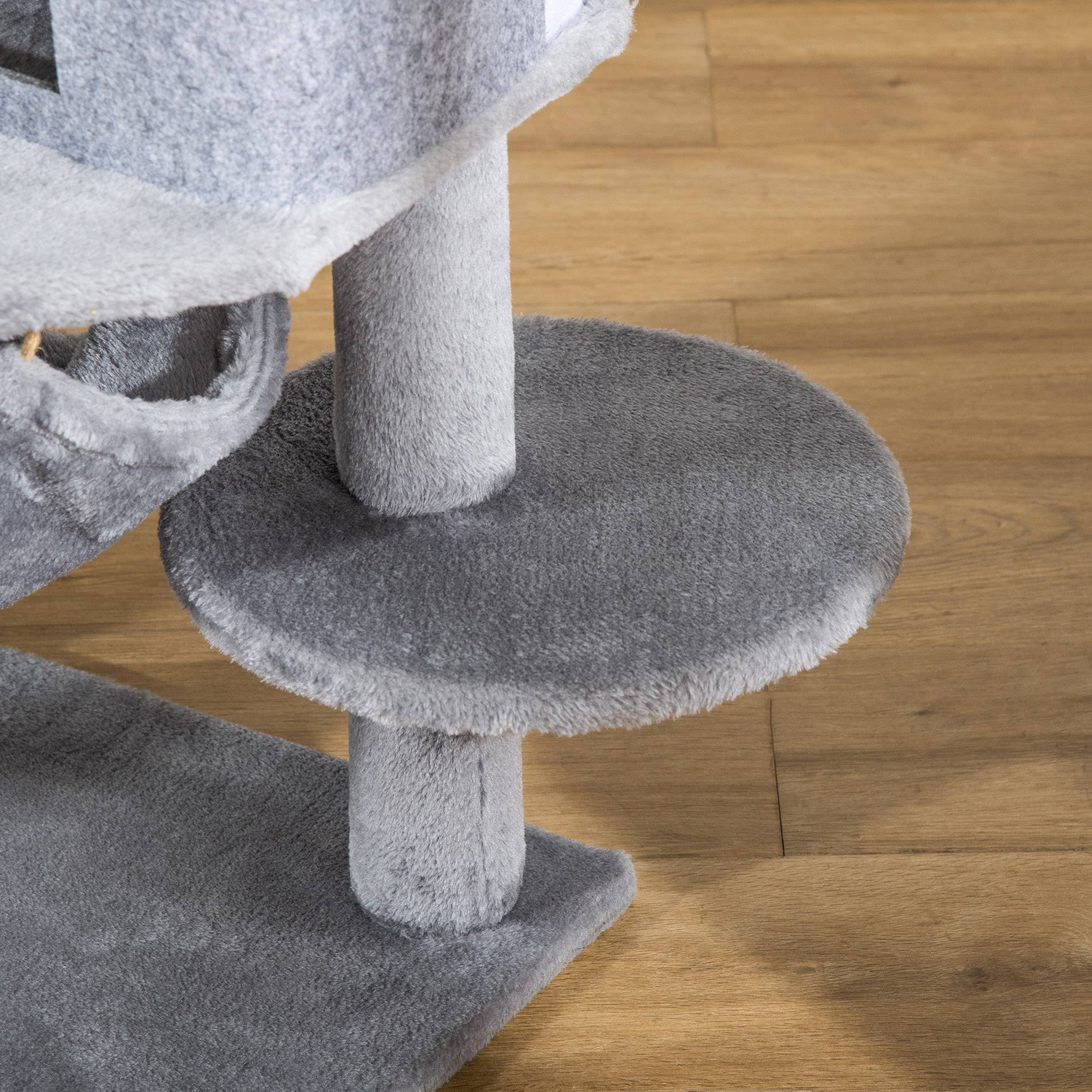 Sans Marque - Arbre à chat niche couchage hamac jouets bois peluche chat intérieur 48 x 48 x 107 cm gris - Image 9