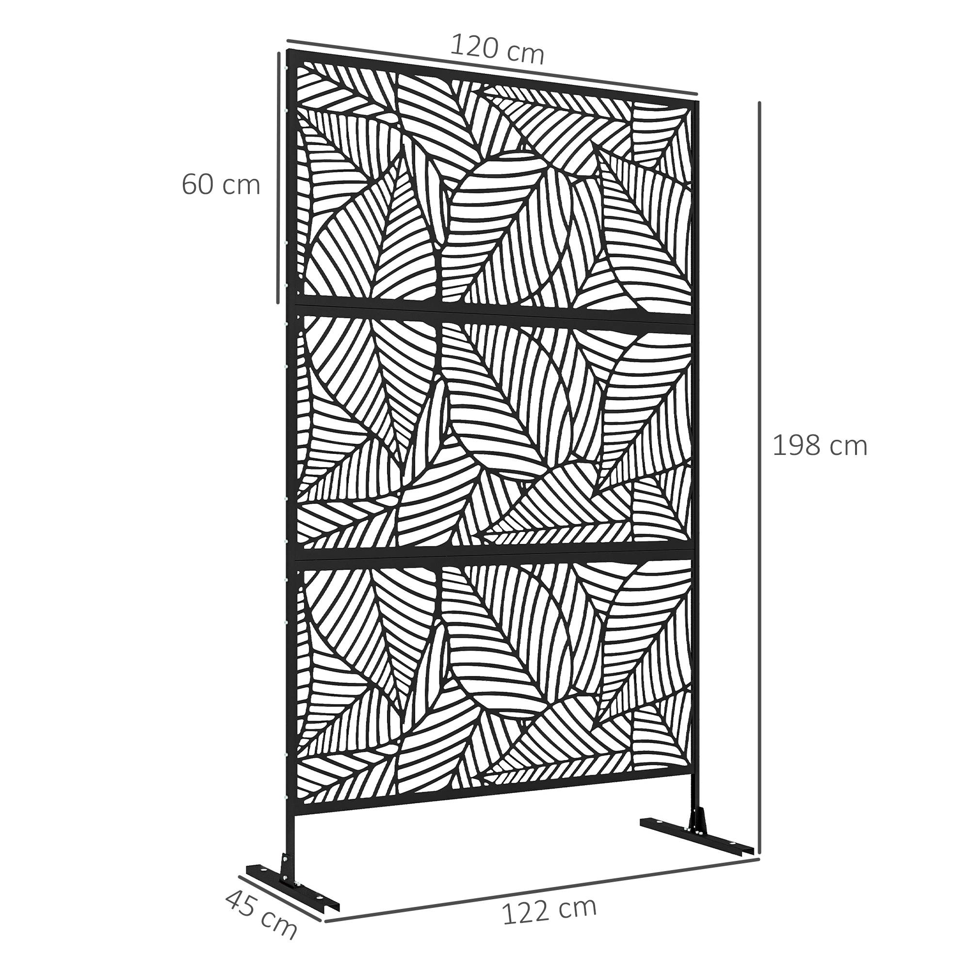 Paravent 3 panneaux 122 x 198 cm sur pied, motif grandes feuilles, noir - Image 5