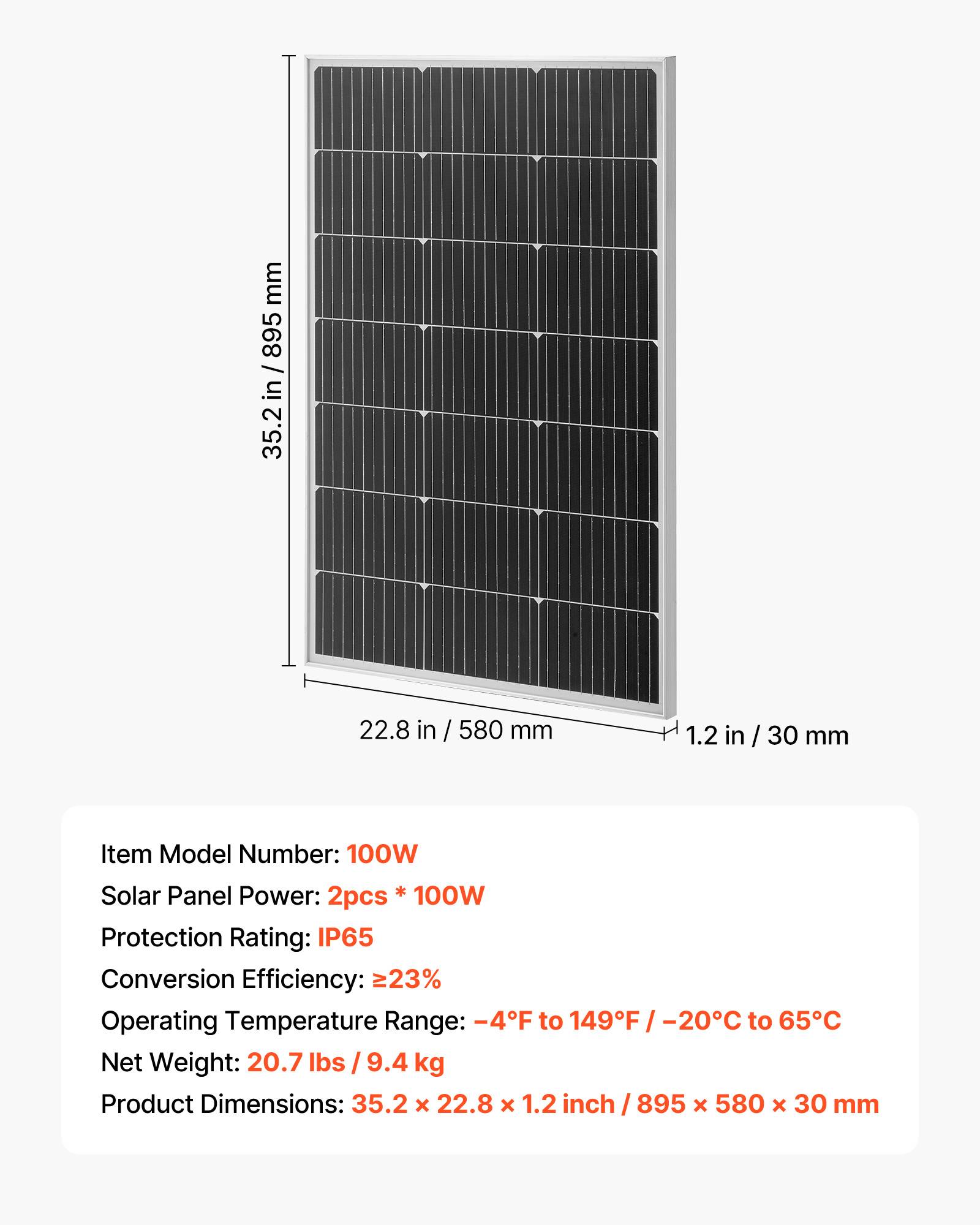 VEVOR Panneau Solaire Monocristallin Module Photovoltaïque 100 W Lot de 2 23 % - Image 7