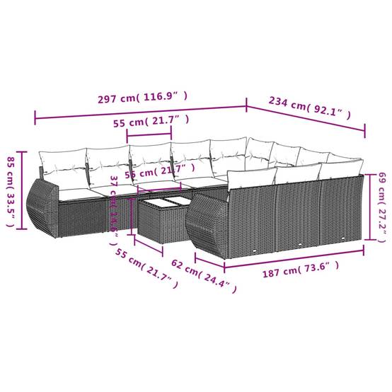 ComfortXL - Salon de Jardin Gris 10 Places avec Rangement en Résine Tressée Modulable et Table Basse pour Balcon Coussins Gris – ComfortXL Outdoor Living - Image 3