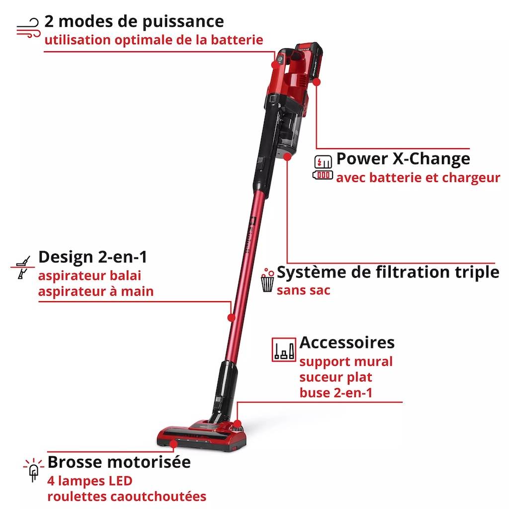 Einhell - Aspirateur-balai sans fil – TE-SV 18 Li – Batterie 4,0 Ah incluse – 2-en-1 – Plateforme Power X-Change - Image 4