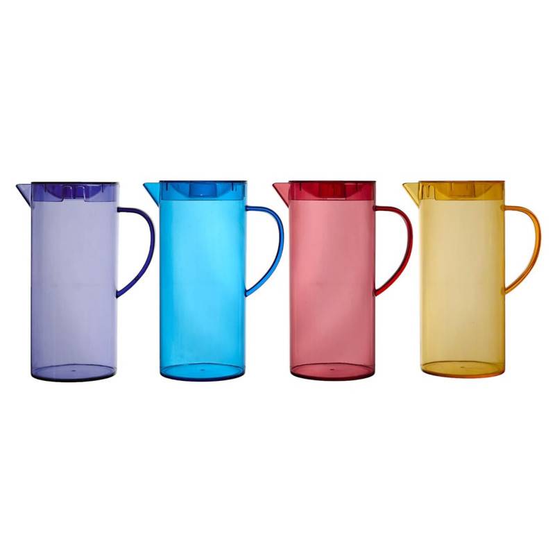 Lot de 4 Carafes Plastique 1,1 L avec Couvercle - Violet Rouge Bleu Jaune