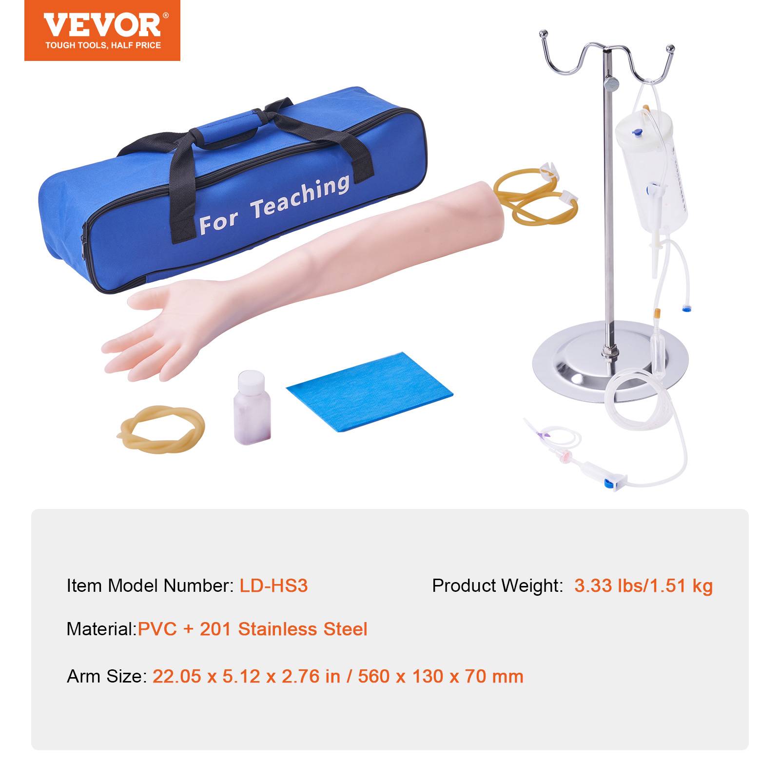 VEVOR Bras entraînement perfusion IV, PVC, haute simulation. Sac transport, pour étudiants, infirmières. - Image 7