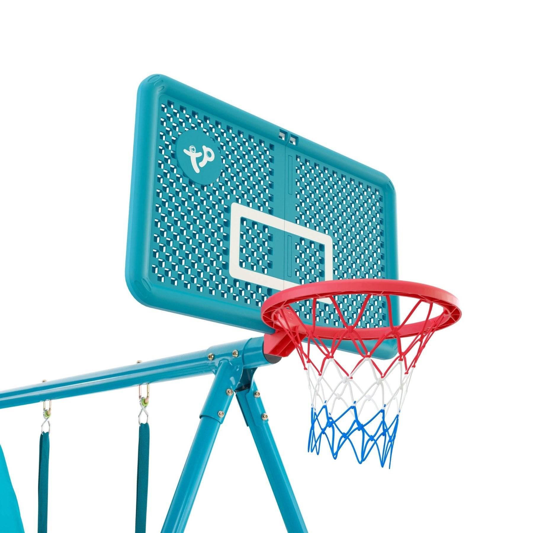 Tp Toys - Aire de jeux balançoire, toboggan et panier de basket - métal bleu - H246 cm - EXPLORER TOUR - Image 8