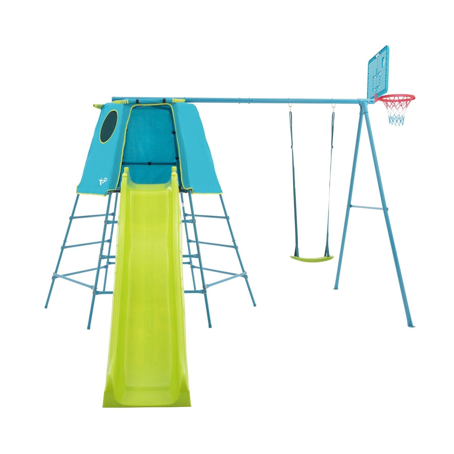 Tp Toys - Aire de jeux balançoire, toboggan et panier de basket - métal bleu - H246 cm - EXPLORER TOUR - Image 2
