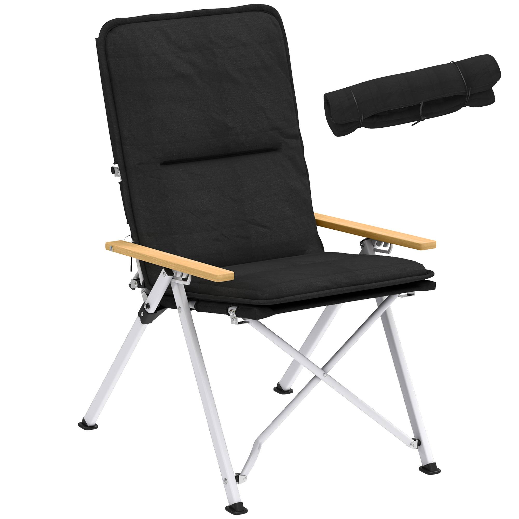 Chaise pliante camping pêche avec dossier haut et coussin amovible 59x67x96 cm noire, fauteuil confortable - Image 1