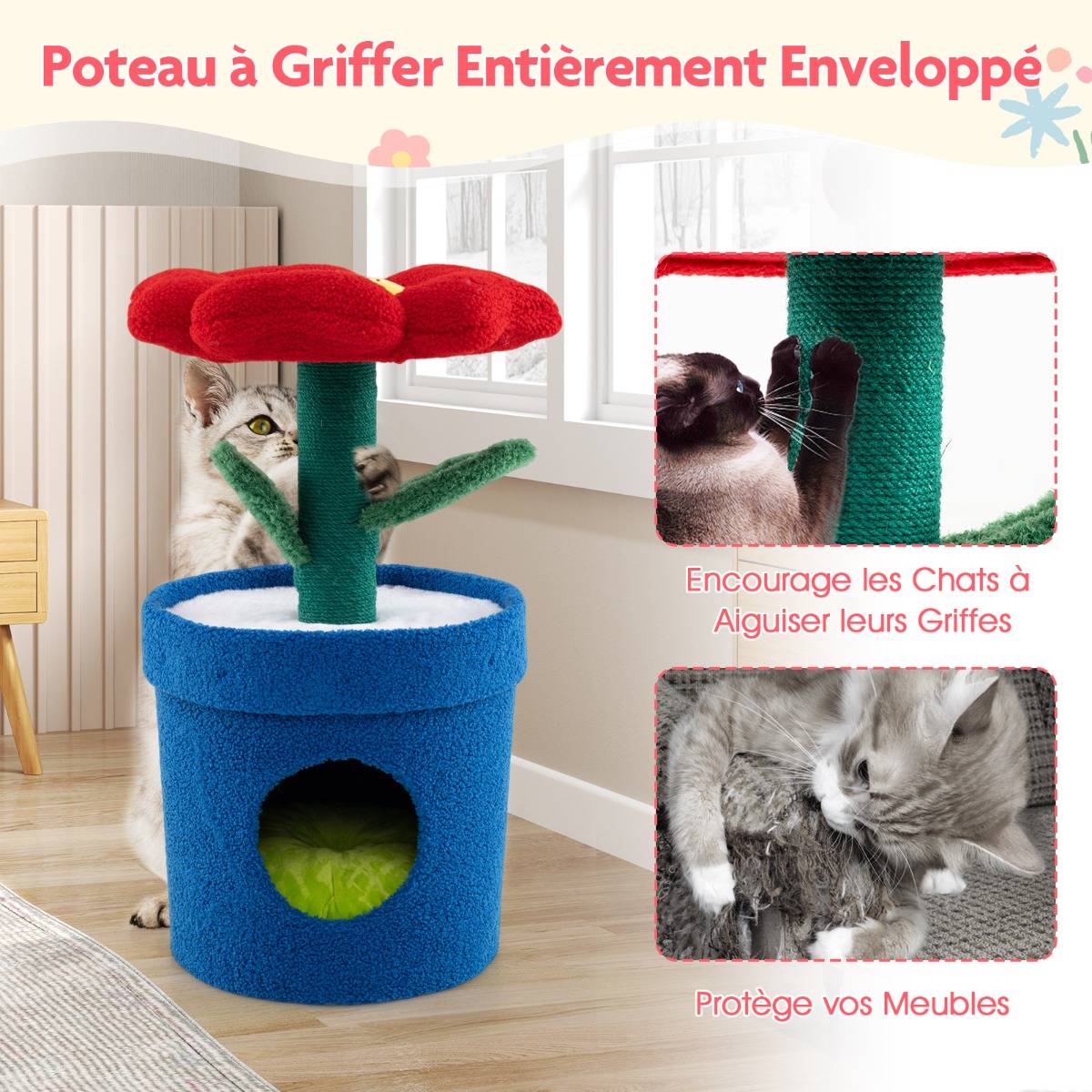 Maison Chic - Arbre à Chat Mignon pour Chats d'Intérieur Tour pour Chatons avec Perchoir Rembourré en Fleur - Image 7