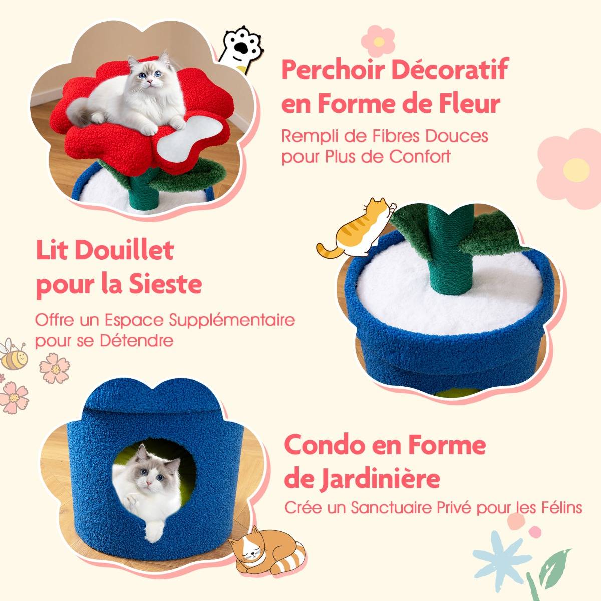 Maison Chic - Arbre à Chat Mignon pour Chats d'Intérieur Tour pour Chatons avec Perchoir Rembourré en Fleur - Image 6