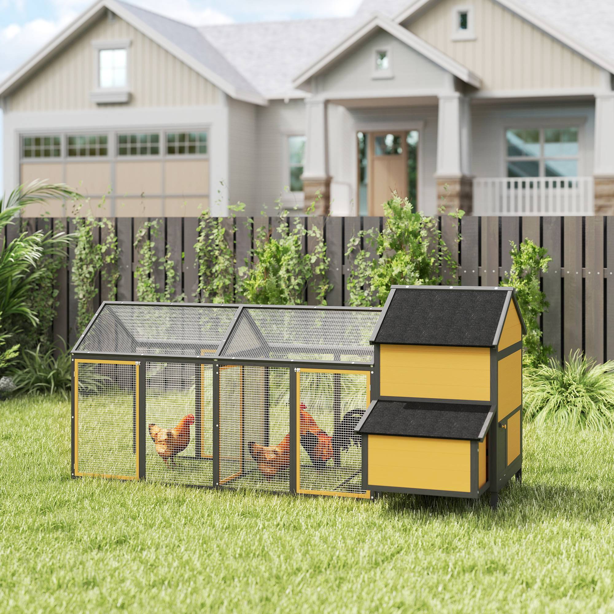 ComfortXL - Poulailler bois de sapin jaune 247 x 118 x 113,5 cm double parcours avec pondoir - ComfortXL Outdoor Living - Image 3