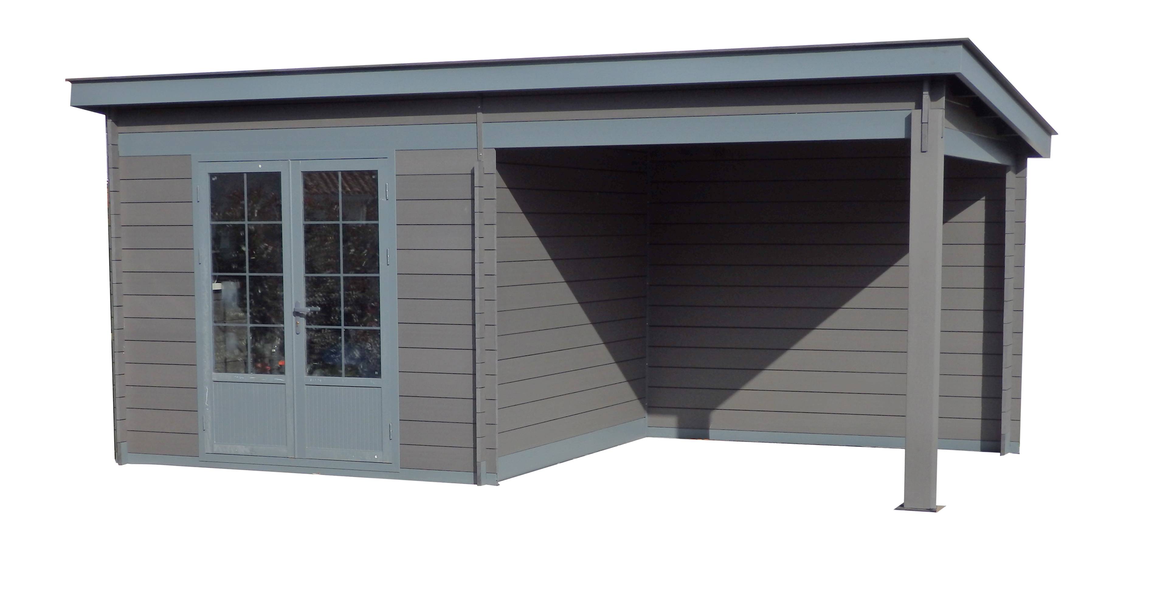 Green Outside - Abri aluminium et composite 18m²  avec auvent. Toit "Plat" coloris Gris avec Bac Acier et kit anti tempête INCLUS - Image 3