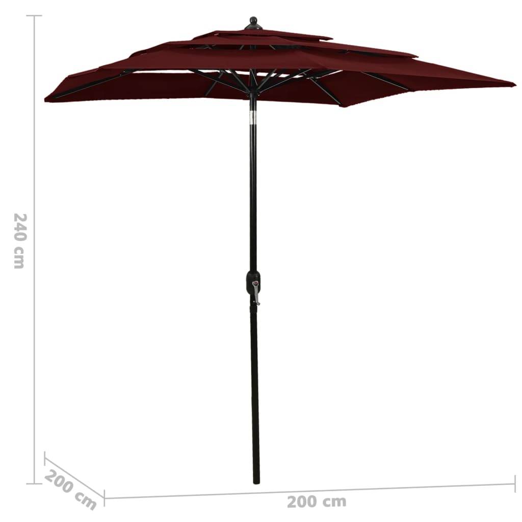 Helloshop26 - Parasol à 3 niveau x avec mât en aluminium 2 x 2 m bordeaux - Image 6