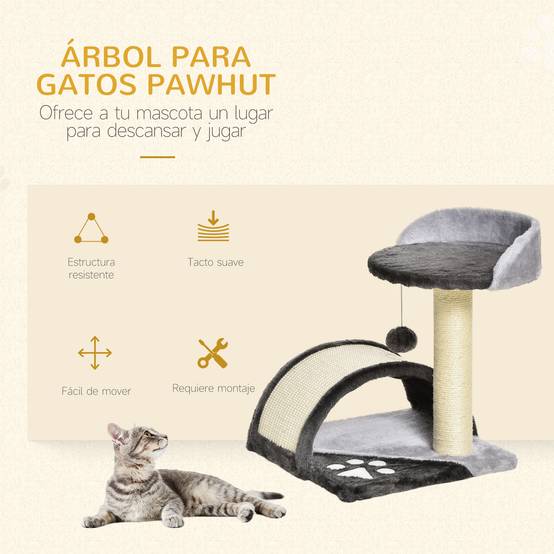 Arbre à chat pour petits chats, hauteur 46 cm, avec poteau à griffer, planche, plateformes et balle, 35,5 x 37 x 46 cm, gris - Image 6