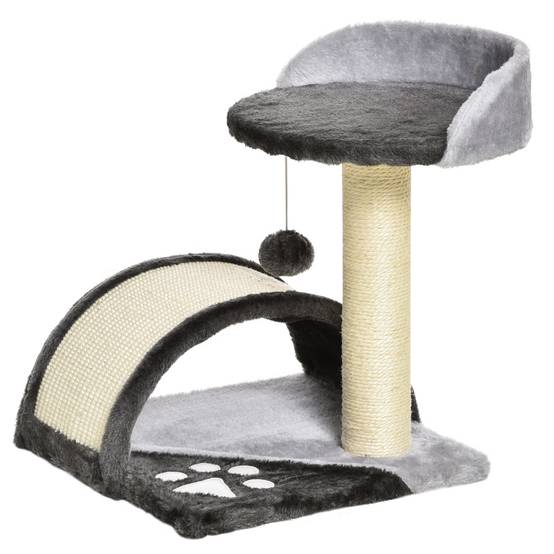 Arbre à chat pour petits chats, hauteur 46 cm, avec poteau à griffer, planche, plateformes et balle, 35,5 x 37 x 46 cm, gris - Image 2