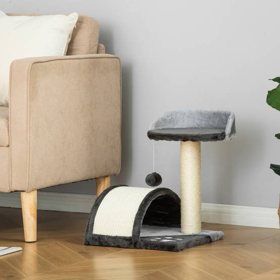 Arbre à chat pour petits chats, hauteur 46 cm, avec poteau à griffer, planche, plateformes et balle, 35,5 x 37 x 46 cm, gris - Image 4