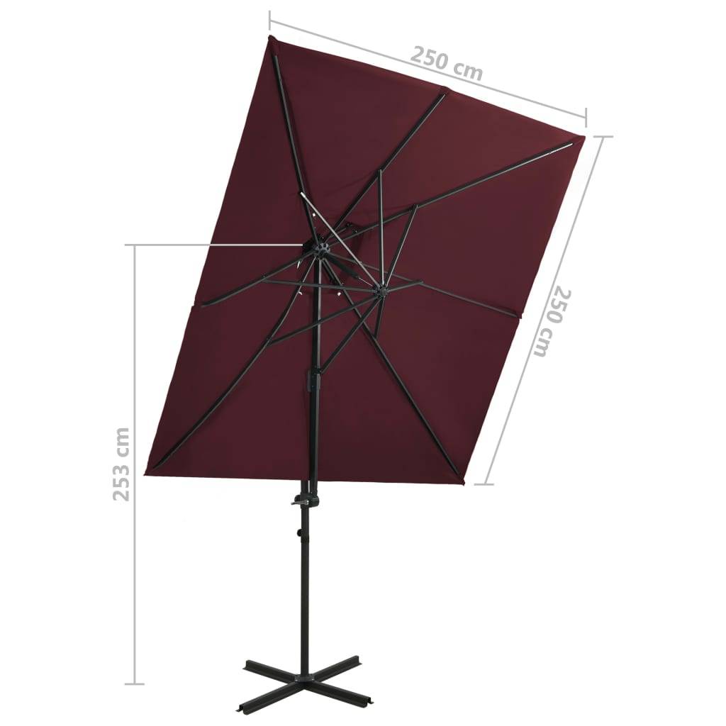 Helloshop26 - Parasol déporté à double toit 250 x 250 cm rouge bordeaux - Image 7