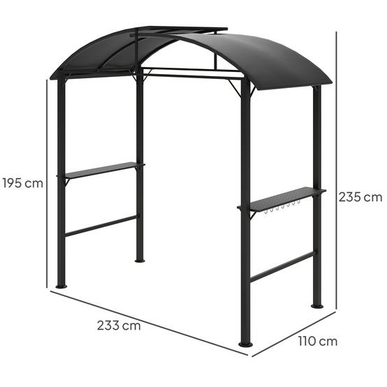 Gazebo barbecue 233x110x235 cm gris foncé acier double toit étagères anti-UV pare-vent pour fêtes - Image 3