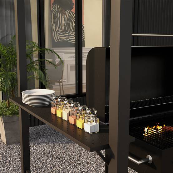 Gazebo barbecue 233x110x235 cm gris foncé acier double toit étagères anti-UV pare-vent pour fêtes - Image 8