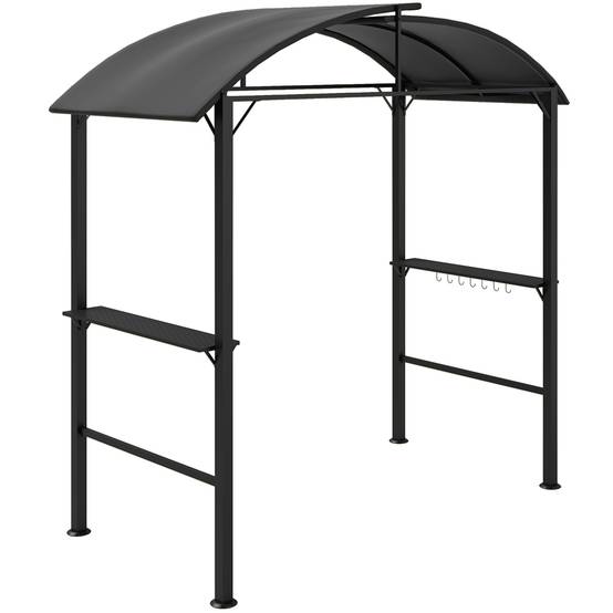 Gazebo barbecue 233x110x235 cm gris foncé acier double toit étagères anti-UV pare-vent pour fêtes - Image 1