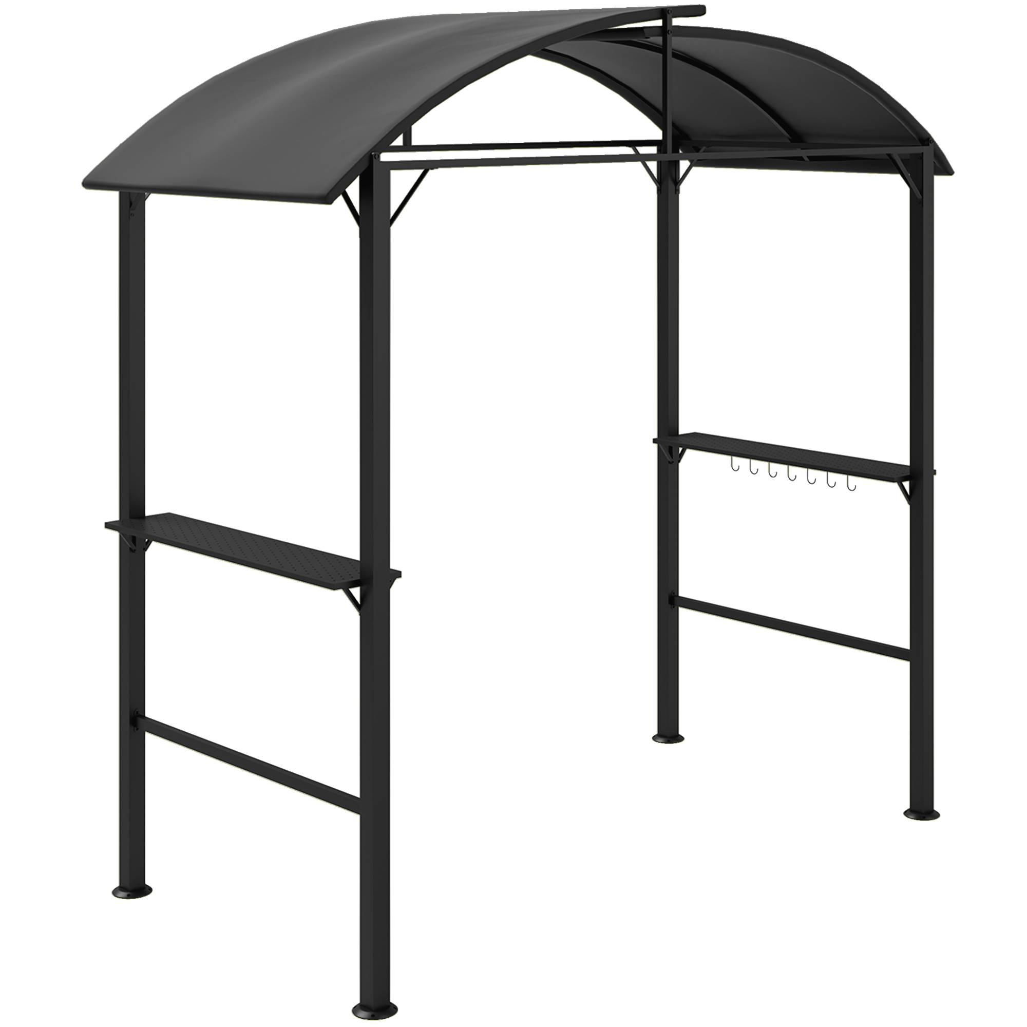 Gazebo barbecue 233x110x235 cm gris foncé acier double toit étagères anti-UV pare-vent pour fêtes - Image 1