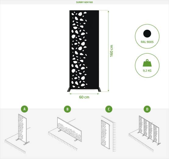 Casanoov Lot de 2 panneaux décoratifs SUNNY Noir H.160 cm motifs côté gauche - Image 2