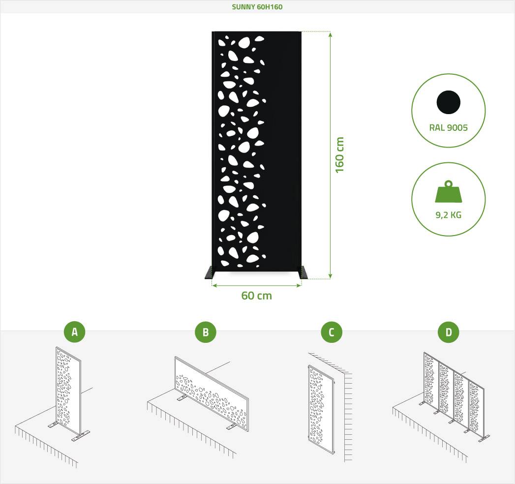 Casanoov Lot de 2 panneaux décoratifs SUNNY Noir H.160 cm motifs côté gauche - Image 2