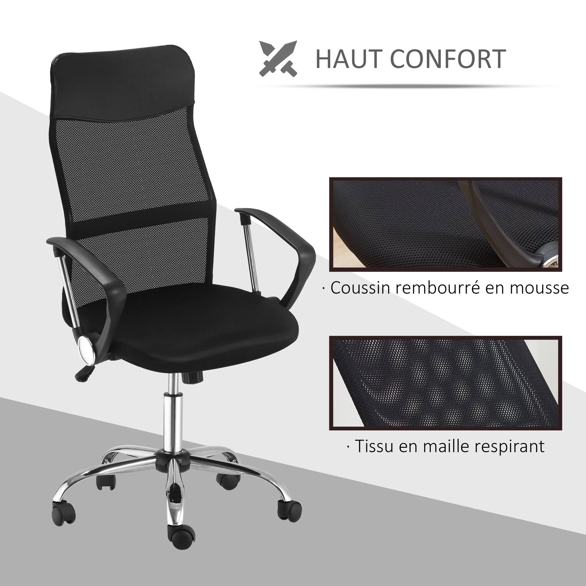 Sans Marque - Fauteuil de bureau manager grand confort dossier ergonomique hauteur assise réglable pivotant tissu maille noir - Image 8