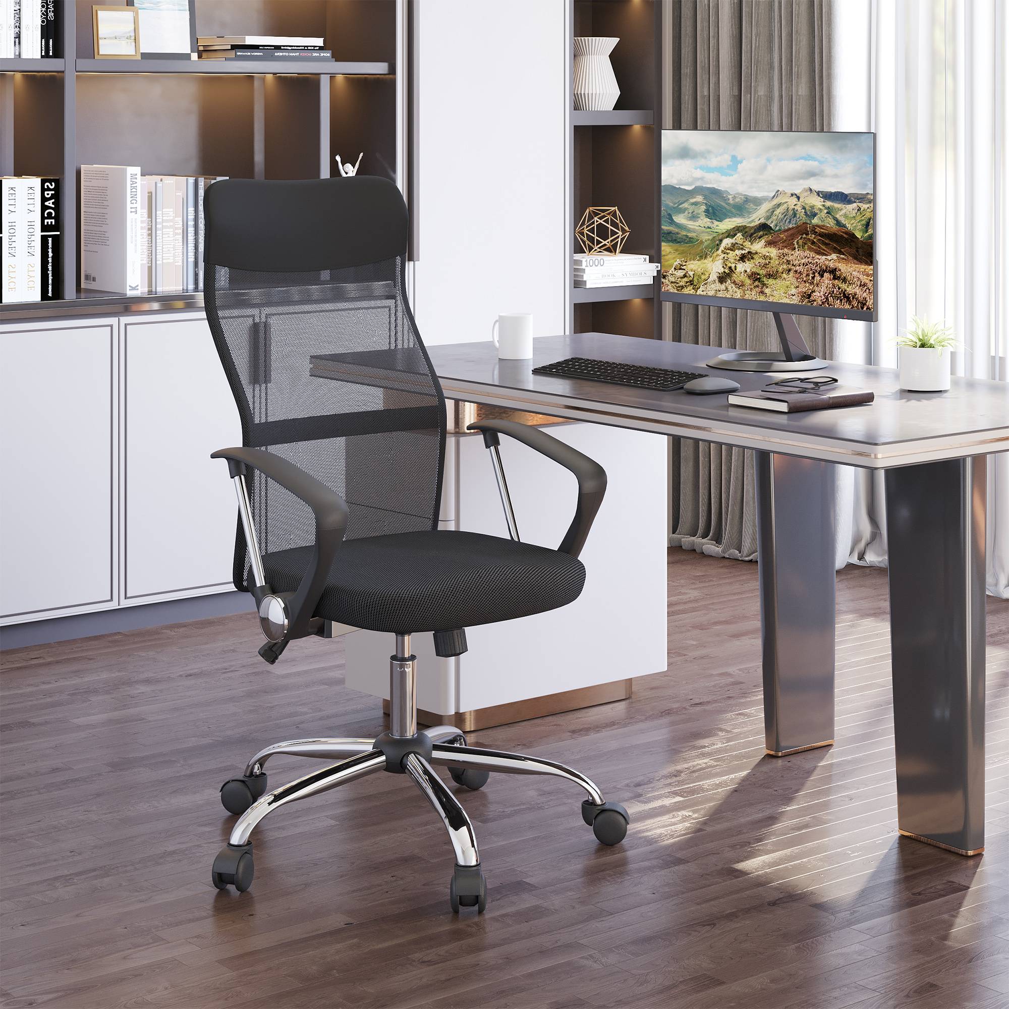 Sans Marque - Fauteuil de bureau manager grand confort dossier ergonomique hauteur assise réglable pivotant tissu maille noir - Image 2