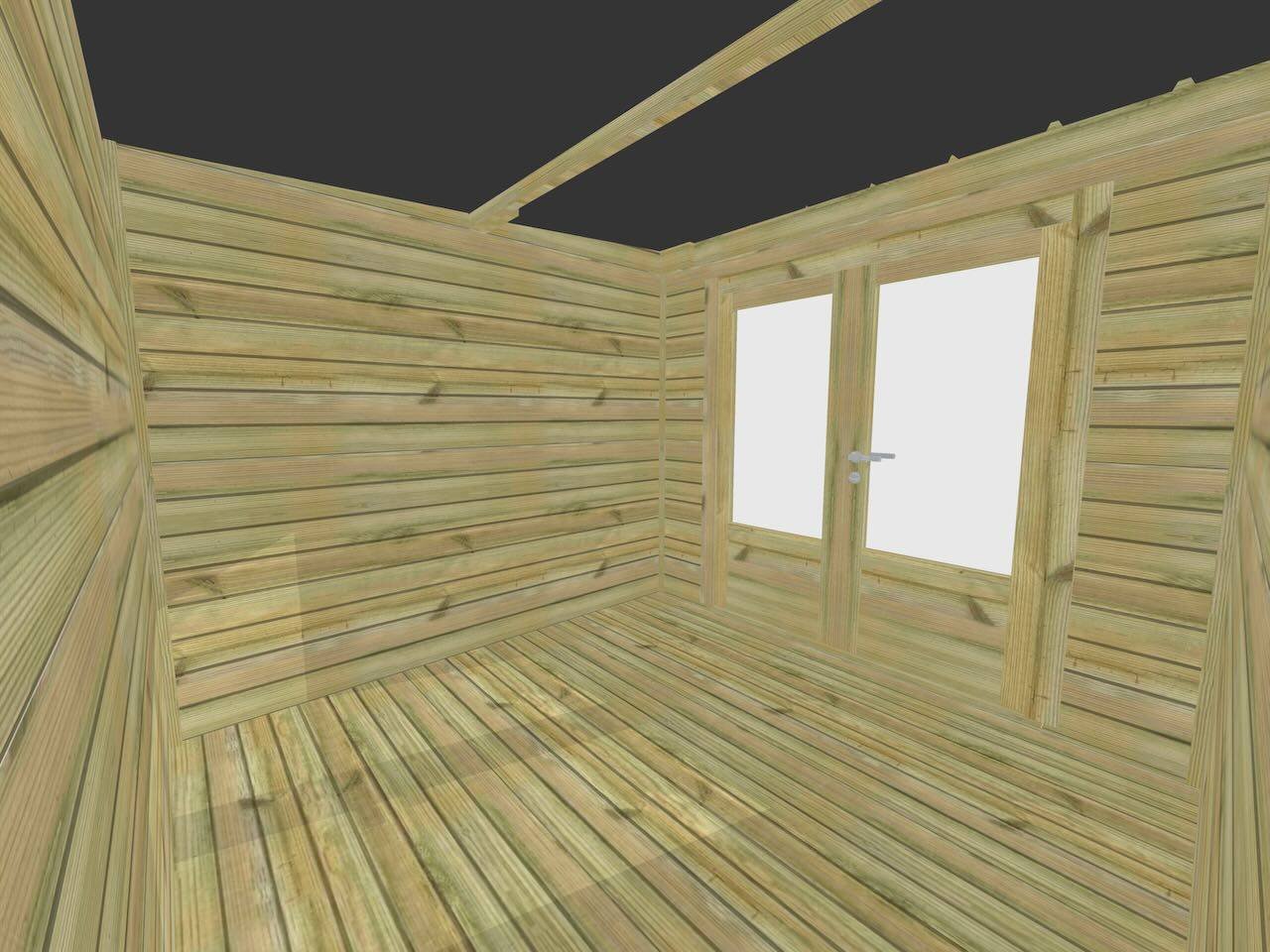 Abri Français - ABRI DE JARDIN bois autoclave 27mm - 4,64x2,64m / 12m2 - Bac acier - Plancher bois - Image 5